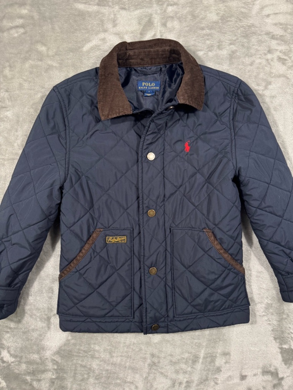 Polo Ralph Lauren Barn Jacket Boys 7 Blue Quilted Collar Snap